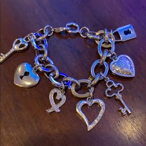 Heart, Lock and Key Silver Charm Bracelet